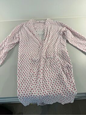 Roller Rabbit White Pima Cotton Robe with Pink Heart Print